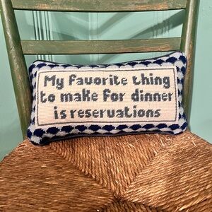 Furbish Studio Needlepoint Blue and White Decorative Pillow Reservations